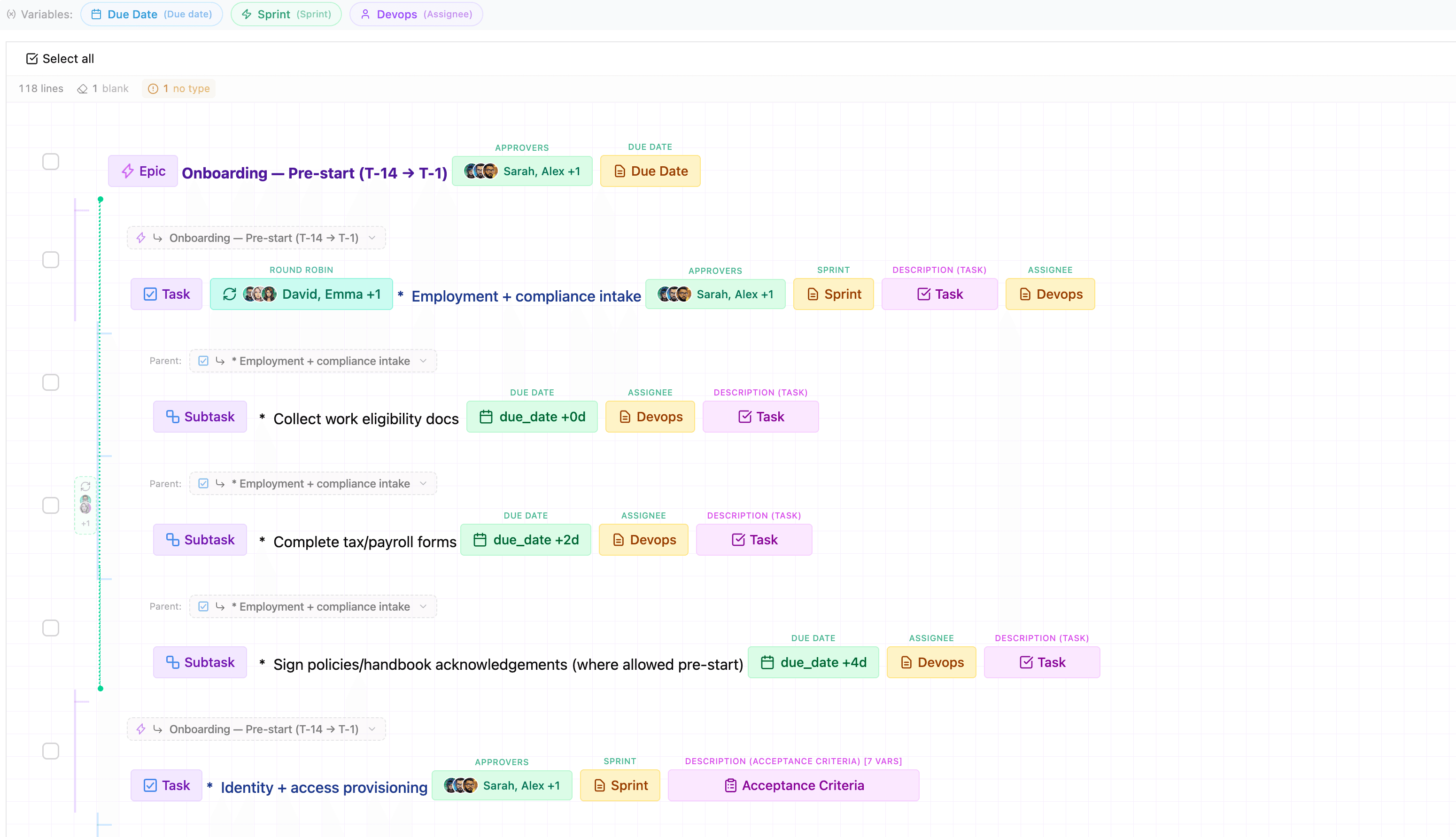 SuperTemplates interface showing AI-generated Jira tasks