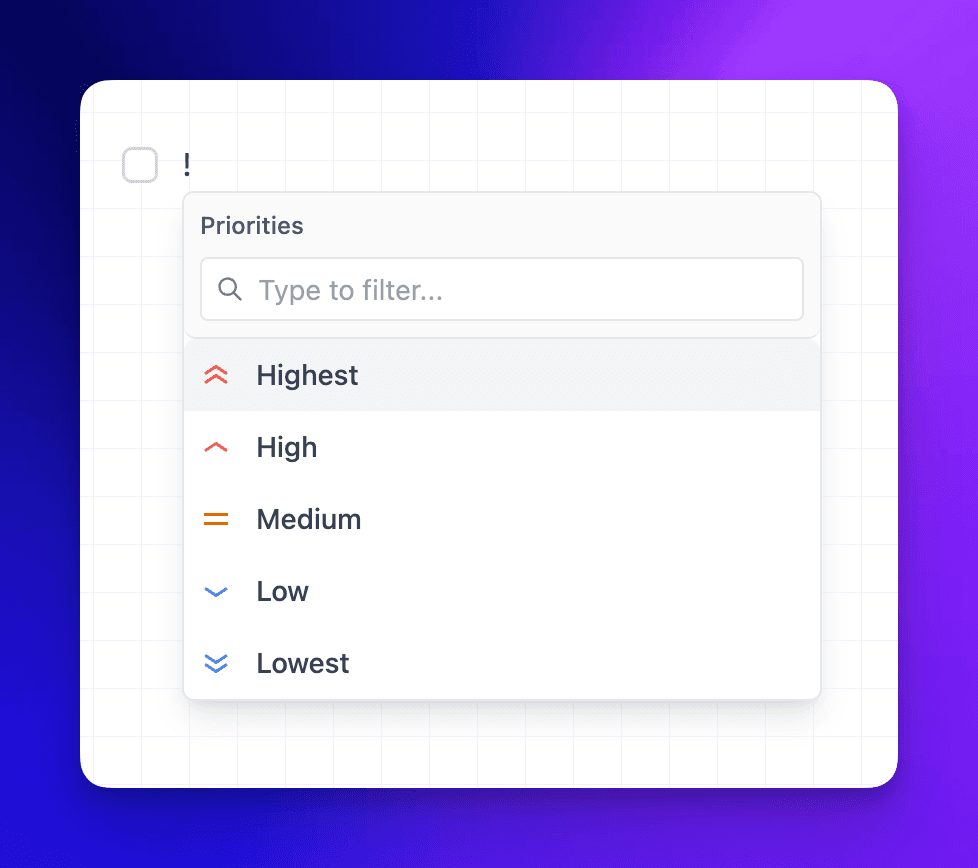 ! shortcut opening priority picker — Highest, High, Medium, Low, Lowest