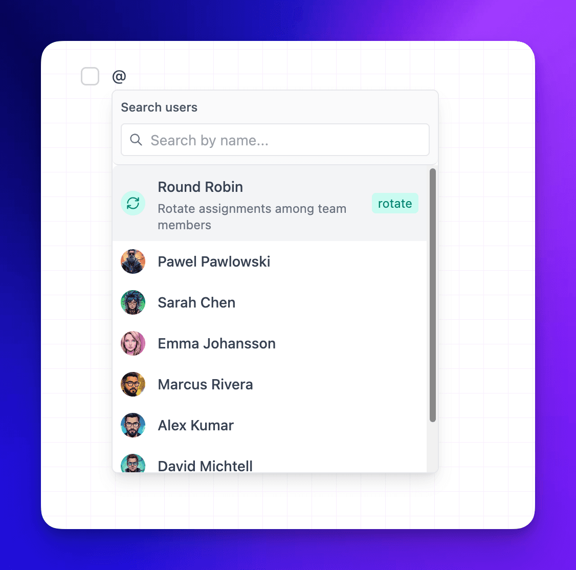 User picker with Round Robin option and team member list